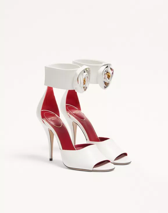 Valentino Drip Rose Kidskin Sandal With Crystals 105Mm - Image 6